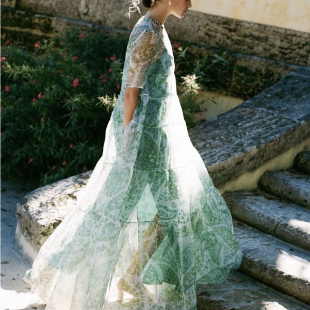STAUD Green Cocoon Paisley Maxi Gown
